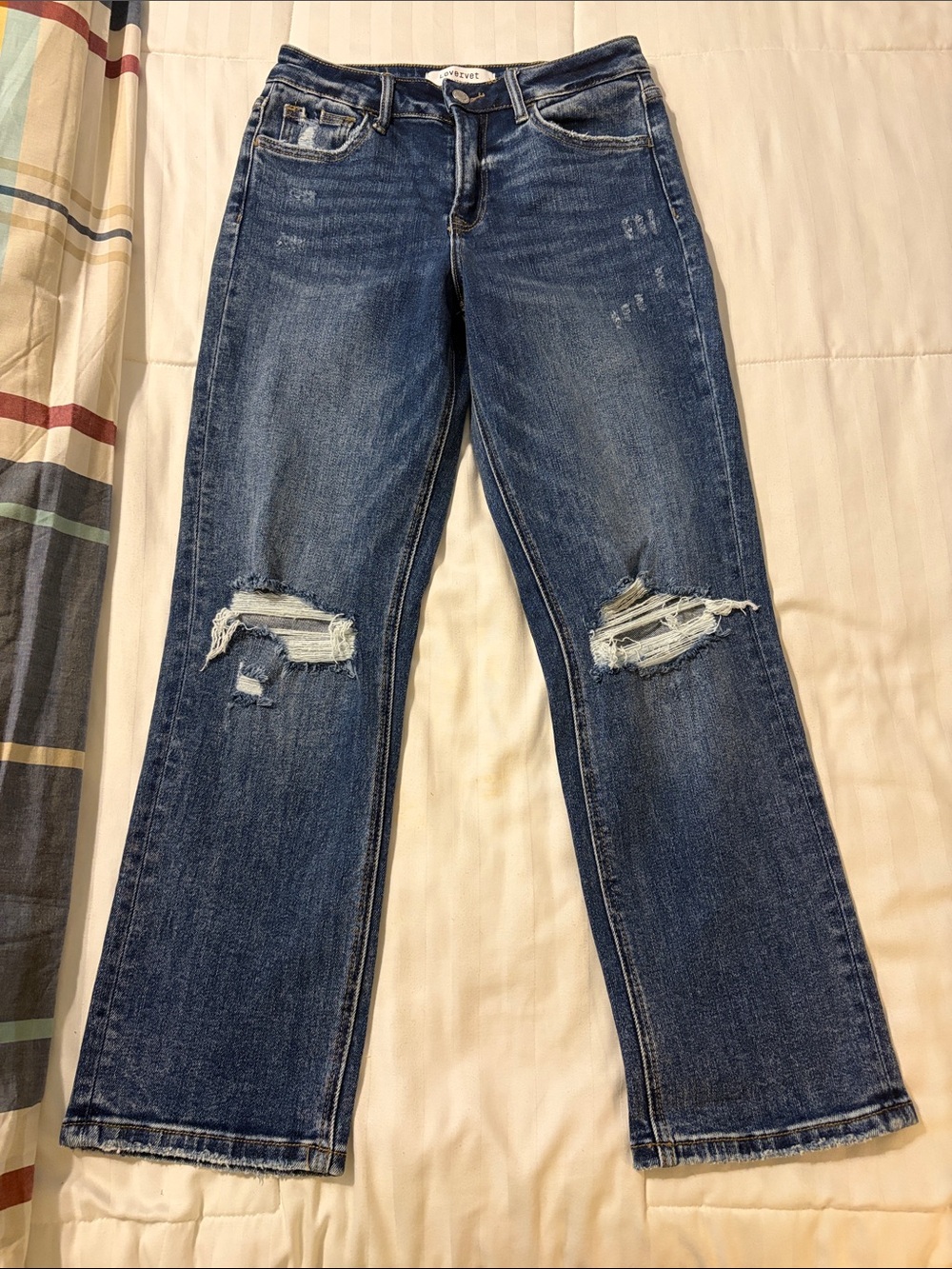 Lovervet by Vervet Women's Distressed Straight-Leg Jeans - Dark Blue